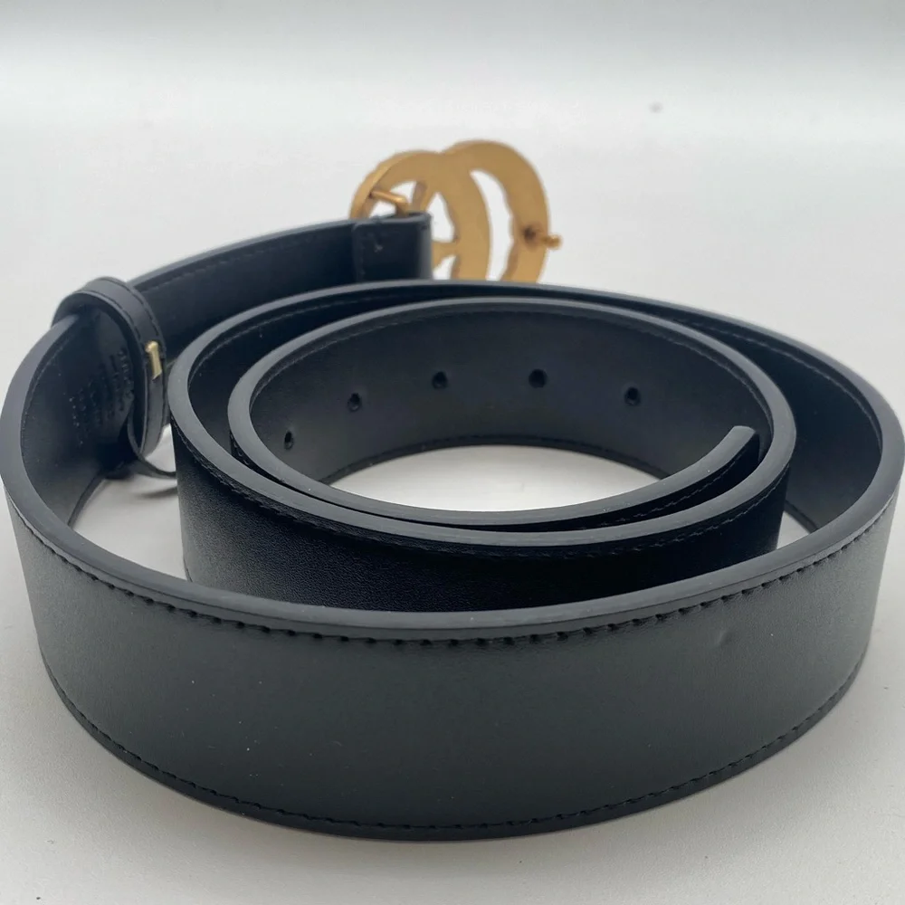 Gucci Black Leather Rhinestone Crystal GG Marmont Buckle Belt 110 XL W/ Box - Picture 8 of 14